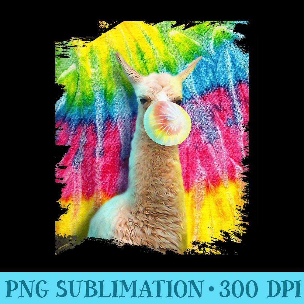 Tie Dye Llama Chewing Bubblegum Rainbow Funny - Digital PNG Artwork - Instantly Transform Your Sublimation Projects