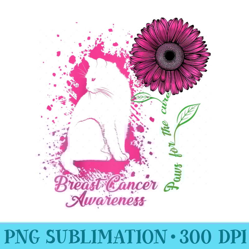 Paws For The Cure Breast Cancer Awareness Cat And Sunflower Raglan Baseball - High Resolution Shirt PNG - Limited Edition And Exclusive Designs