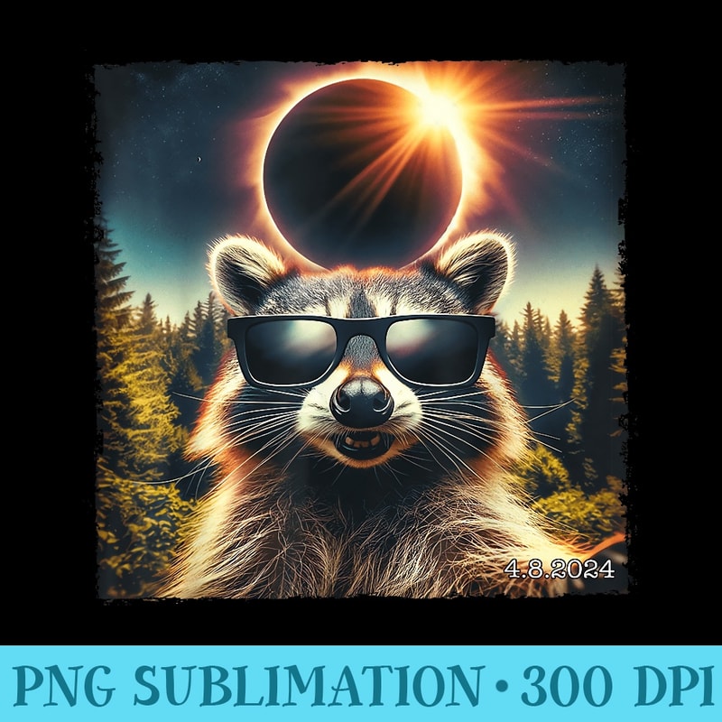 Raccoon Glasses Taking A Selfie With Solar 2024 Eclipse - Transparent PNG Download - Bold & Eye-catching