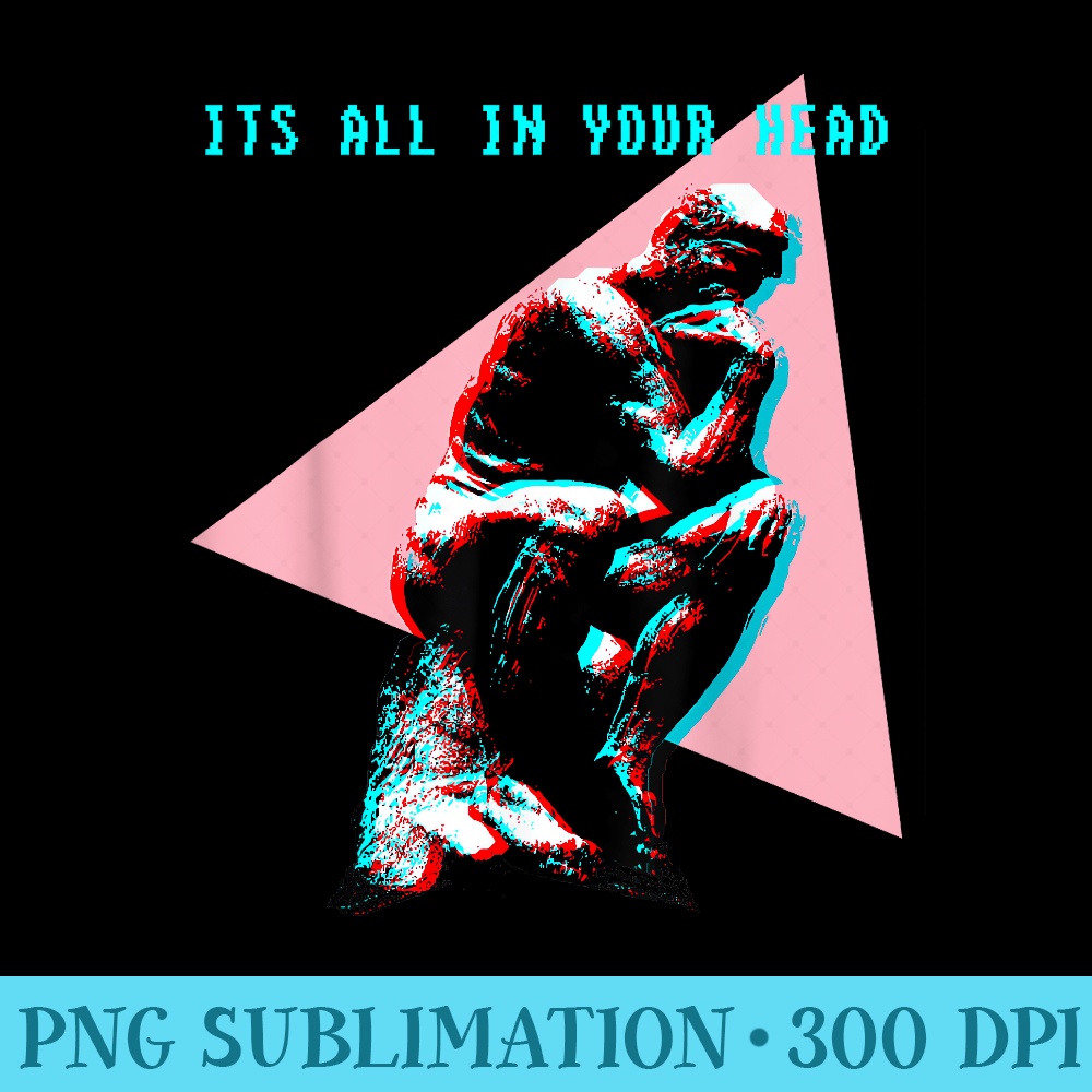 The Thinker Statue Aesthetic Vaporwave 80s 90s Glitch Art - PNG Download Website - Spice Up Your Sublimation Projects