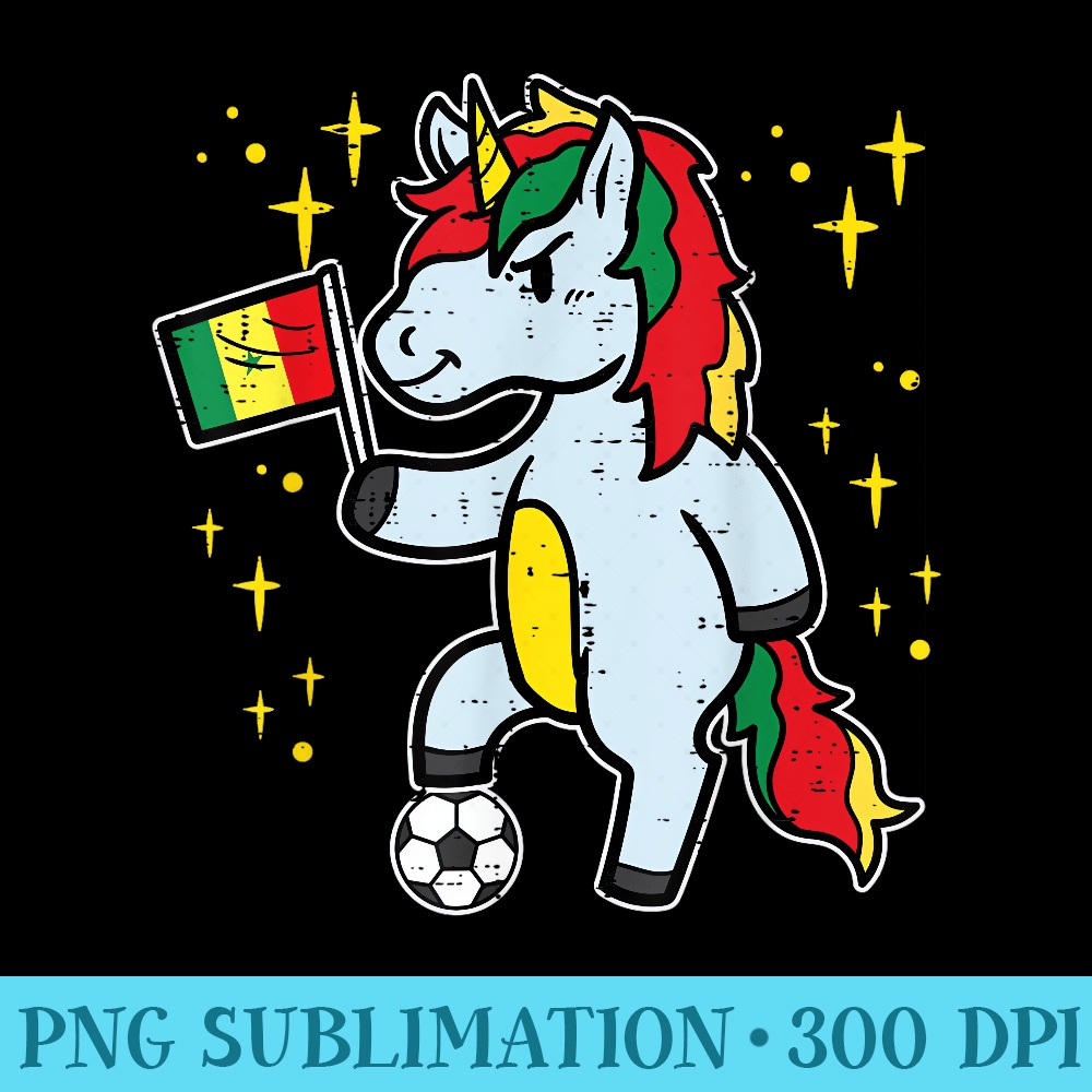 Senegal Flag Unicorn Football Soccer Fan Girls - Download PNG Files - Transform Your Sublimation Creations