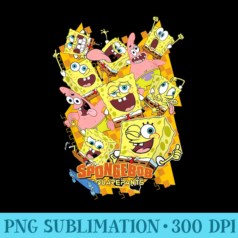 Spongebob Squarepants Collage With Patrick - Shirt Design PNG - Vibrant and Eye-Catching Typography