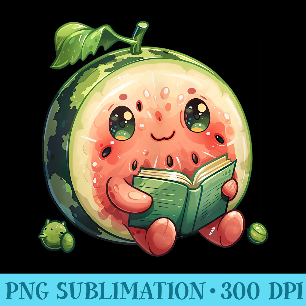 cute anime watermelon fruit reading library book kawaii - Trendy PNG Designs - Trendsetting And Modern Collections