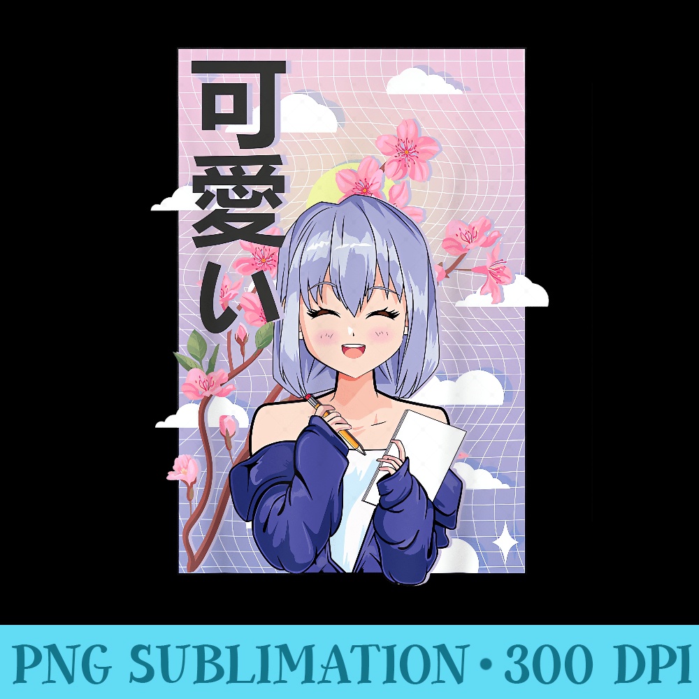 Japanese Anime Girl Kawaii Sakura Pastel Cherry Blossom - Transparent Shirt Design - Perfect for Sublimation Mastery