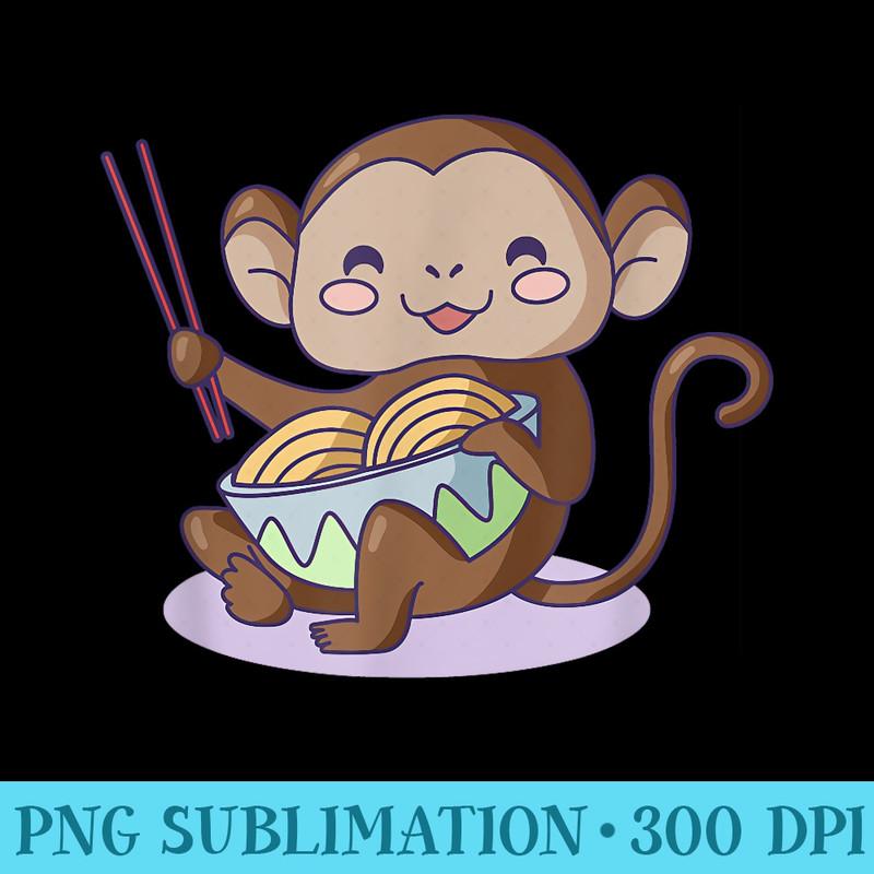 Cute Kawaii Animals Monkey Eating Ramen - Download Shirt PNG - Instantly Transform Your Sublimation Projects