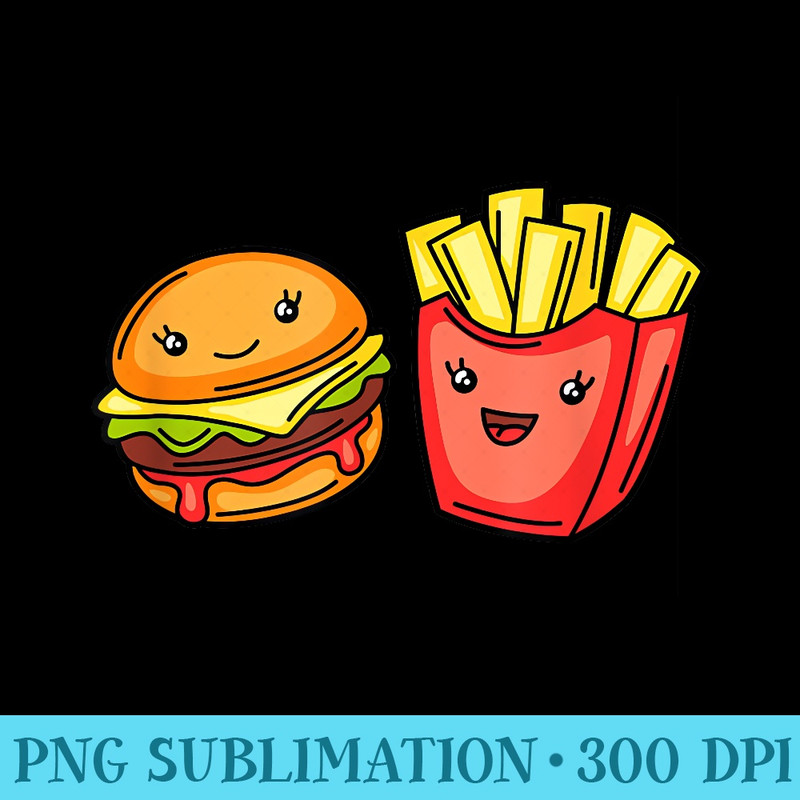 Fast Food Kawaii Cheeseburger Fries - PNG Download Resource - Unlock Vibrant Sublimation Designs