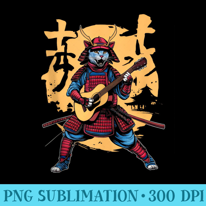 Cat Samurai Playing Guitar Funny Japanese Ninja Anime Music 0258.jpg