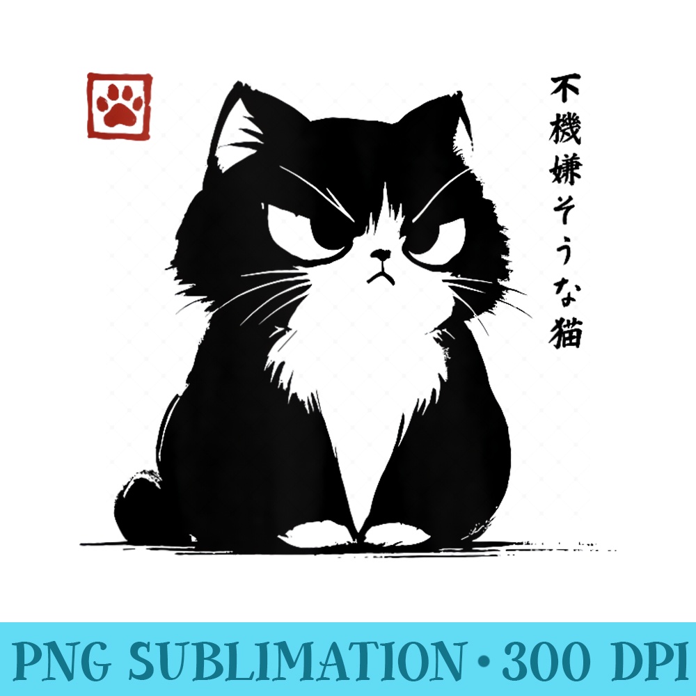 Kawaii Cat Anime Japanese Streetwear Novelty Funny Cat - PNG Clipart Download - Stunning Sublimation Graphics