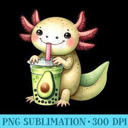 axolotl bubble boba tea anime cute kawaii green axolotl - high resolution png designs