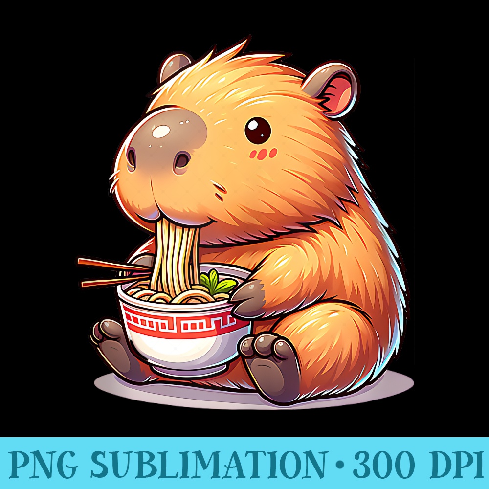 Cute Capybara Eats Ramen Noodles Kawaii Anime - PNG Image Download - Lifetime Access To Purchased Files
