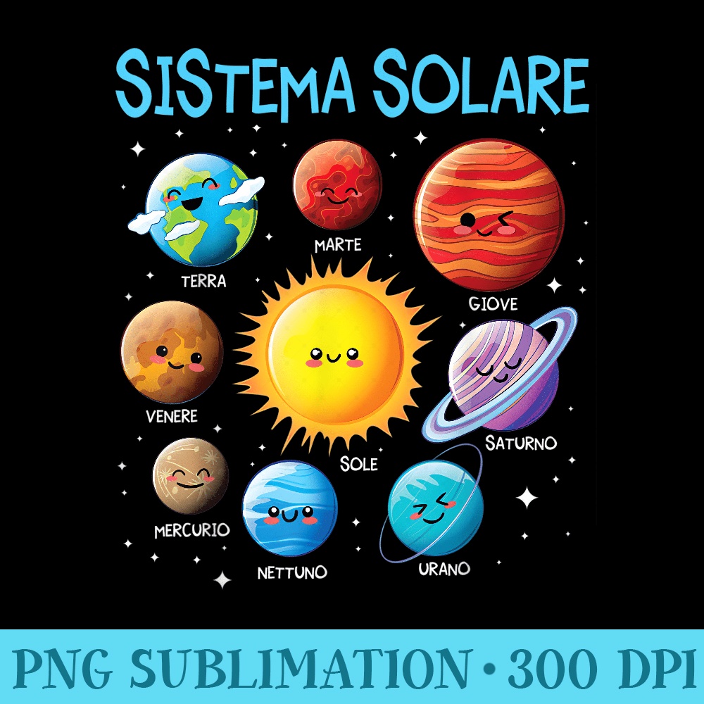 Italian Solar System Cute Anime Faces Planet Space science - Stylish Shirt PNG - Defying the Norms
