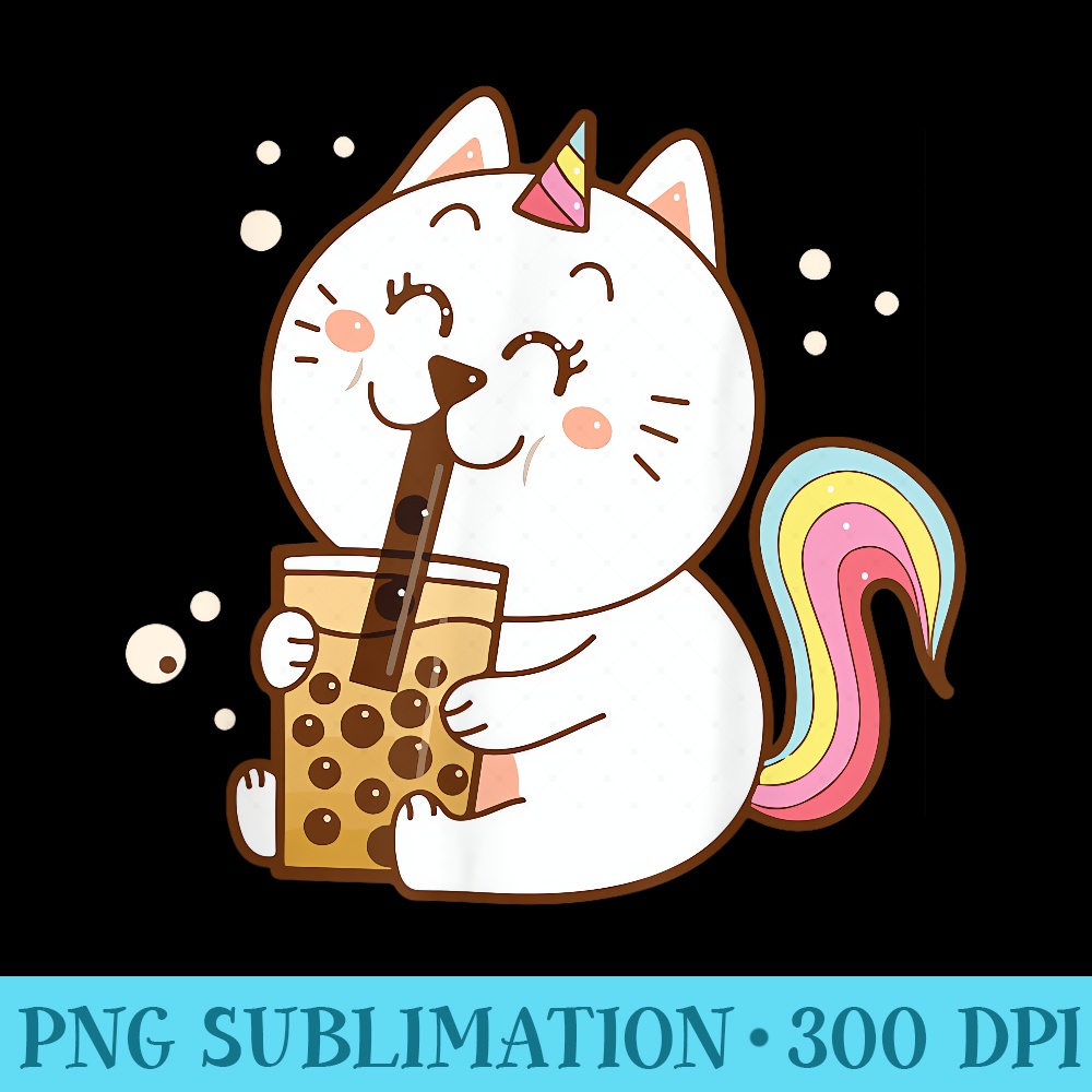 Cute Kawaii Unicorn Cat Boba Tea Youth n Girl Anime - High Quality PNG Files - Stunning Sublimation Graphics