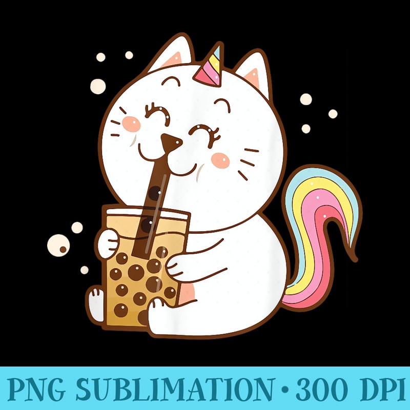 Cute Kawaii Unicorn Cat Boba Tea Youth n Girl Anime - High Quality PNG Files - Stunning Sublimation Graphics