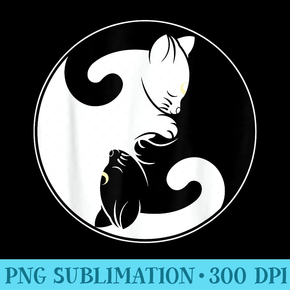 Kawaii Yin Yang Black Cat and Moon Crescent Head Cartoon Cat Kawaii Yin Yang Cat Moon Crescent - Digital PNG Downloads - Add a Festive Touch to Every Day