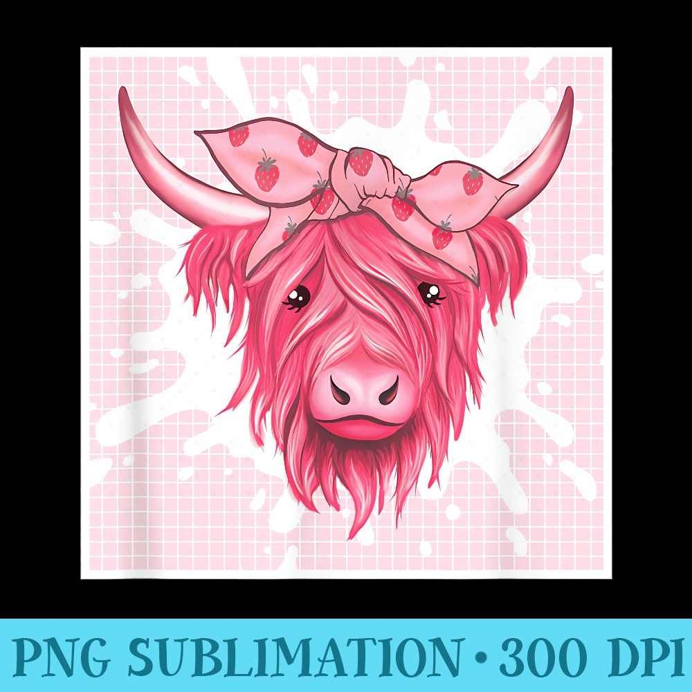 Pink Highland Cow Strawberry Aesthetic Cottagecore Anime - PNG Art Files - Unique And Exclusive Designs