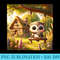 Chibi Kawaii Owl on a Swing Cottagecore Setting - Shirt Artwork Download - High Resolution And Print-Ready Designs