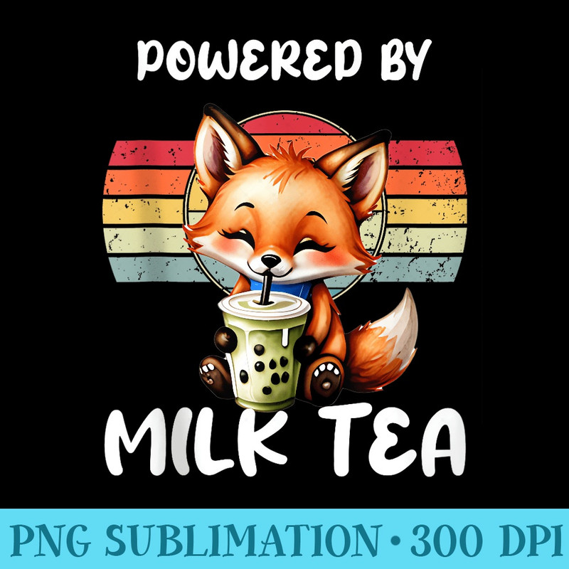 Powered by Boba Bubble Milk Tea Cute Kawaii Little Fox - PNG Download Clipart - Defying the Norms