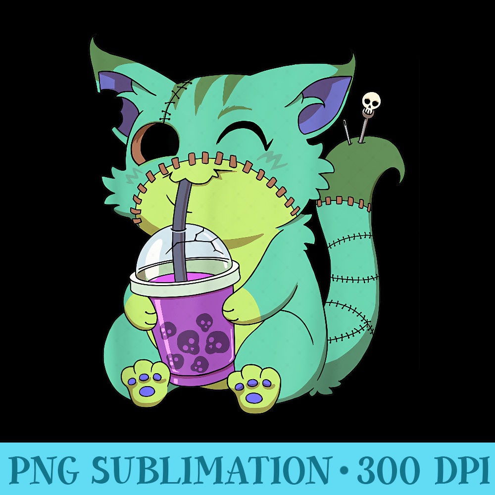 Cat Boba Tea Anime Kawaii Graphic Pastel Goth Halloween - Free Transparent PNG Download - Quick And Seamless Download Process