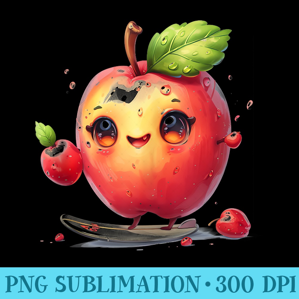 cute anime red apple fruit smiling surfing kawaii style art - PNG Graphics Download - Perfect for Sublimation Mastery