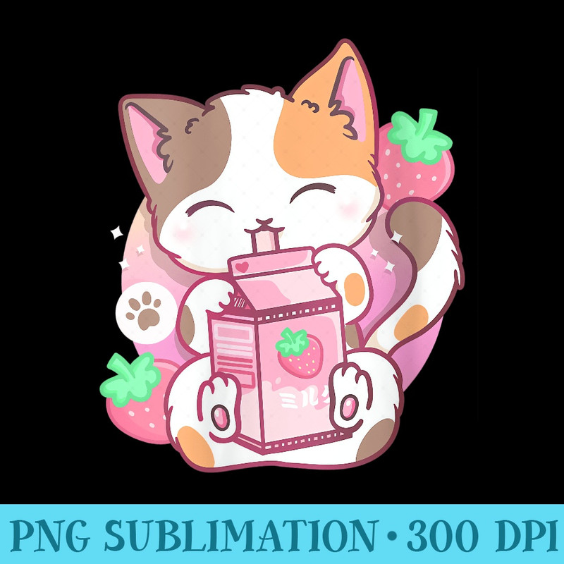 s Strawberry Shake Strawberry Milk Cat Kawaii Neko Anime - Sublimation patterns PNG - Eco Friendly And Sustainable Digital Products