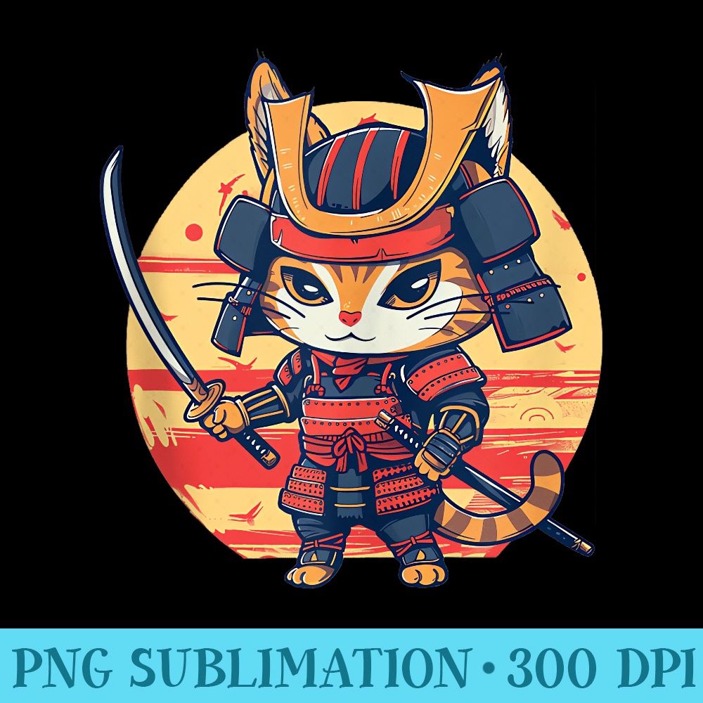 Ninja Japanese Art Samurai Cat Kitten Kawaii - Sublimation clipart PNG - Fashionable and Fearless