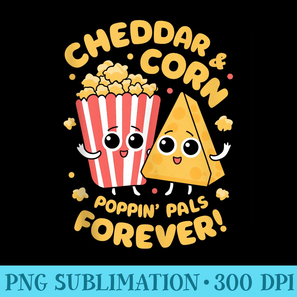 Poppin Pals, Cute Kawaii Cheddar Cheese Popcorn Lover - Download PNG Files - Quick And Seamless Download Process