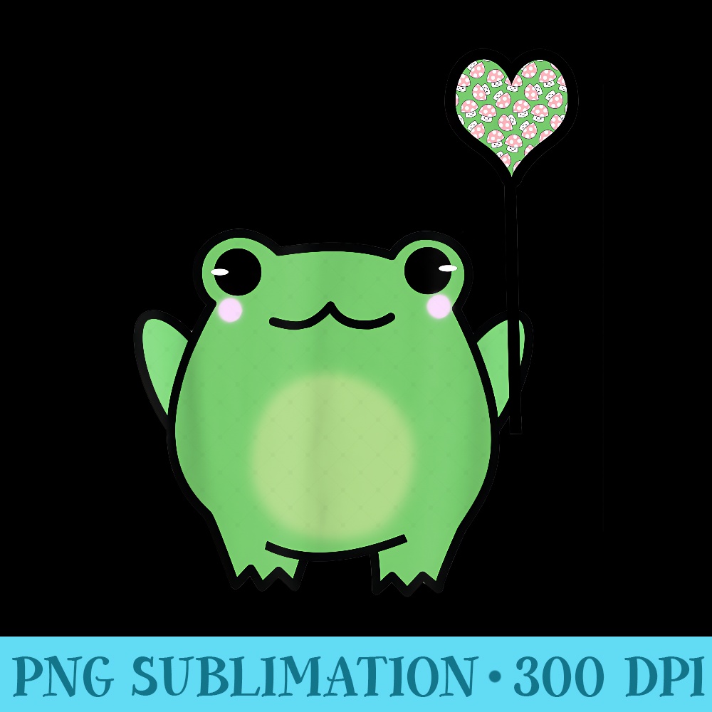 Frog With Heart Balloon Cottagecore Aesthetic Kawaii - Printable PNG Images - Bring Your Designs to Life