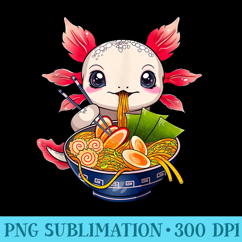 Cute Kawaii Axolotl Eating Ramen in Anime Style - Shirt Vector Art - Eco Friendly And Sustainable Digital Products