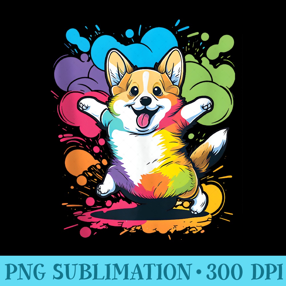 Cool Colorful Kawaii Corgi Dancing - Modern PNG designs - Unleash Your Creativity