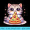 Funny Kawaii Eating Pizza Cat - Transparent Shirt Clip Art - Instant Access To Downloadable Files