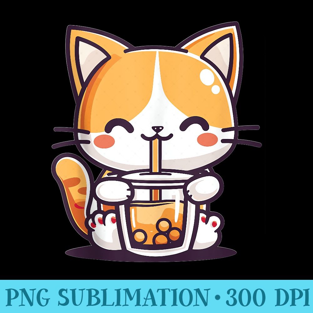 Cat drinking Bubble Tea Boba Noodle Soup Anime Kawaii - Download Shirt PNG - Add a Festive Touch to Every Day