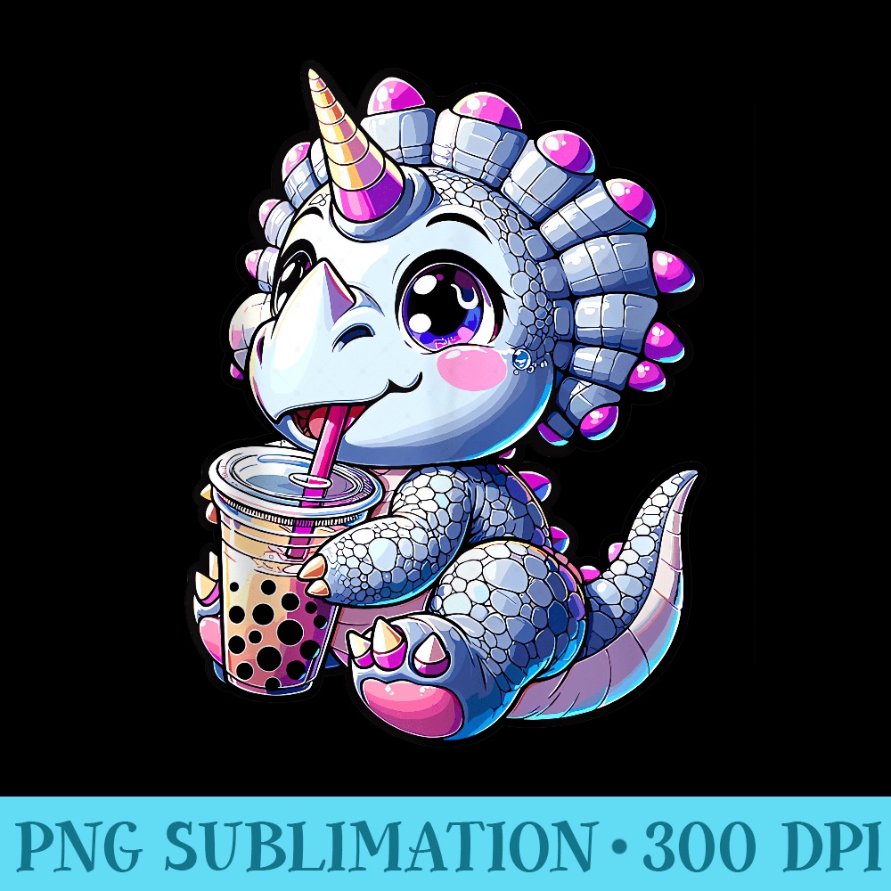 Dinosaur Unicorn kawaii Bubble Tea Anime Kawaii Milk tea - Shirt Print PNG - Eco Friendly And Sustainable Digital Products