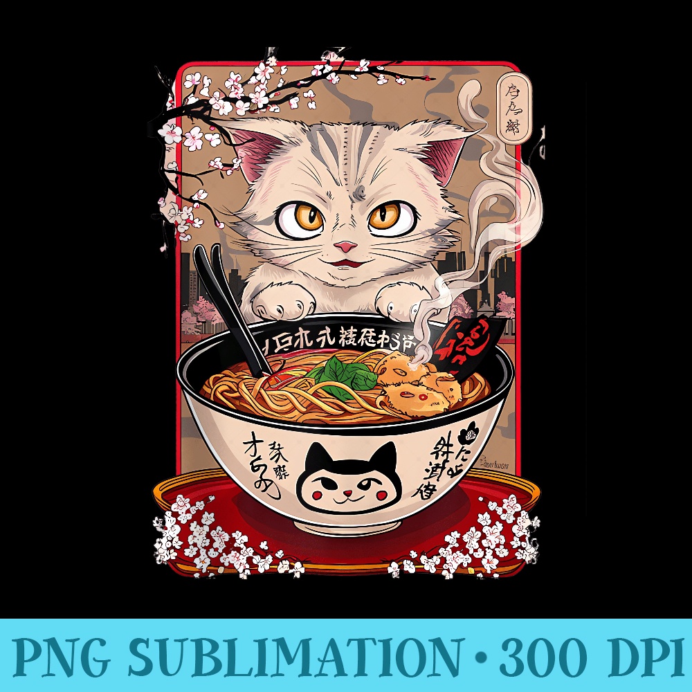 Cat Ramen Noodle Japanese Anime Manga Ramen Kawaii Cat - PNG Download Clipart - Unlock Vibrant Sublimation Designs