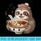 Cute Sloth Cartoon Sleeping Funny Noodles Ramen And Swinging - PNG Download High Quality - Enhance Your Apparel with Stunning Detail