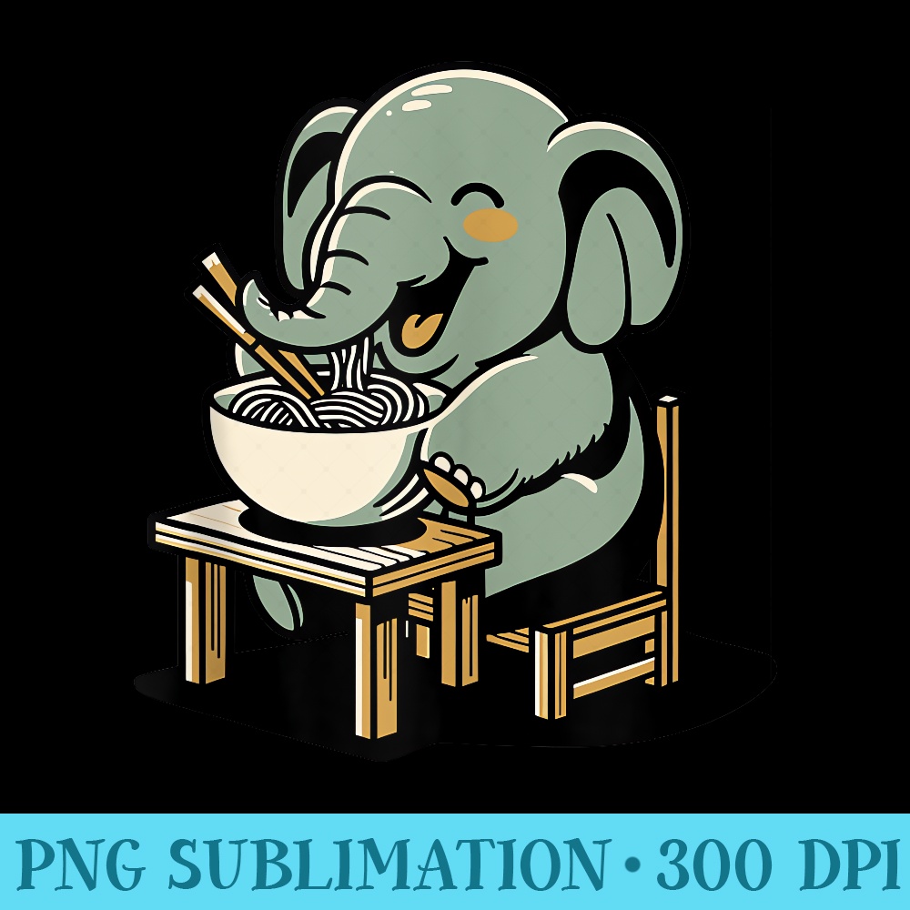 Elephant eat Ramen cute Elephant noodles foodie - Sublimation clipart PNG - Spice Up Your Sublimation Projects