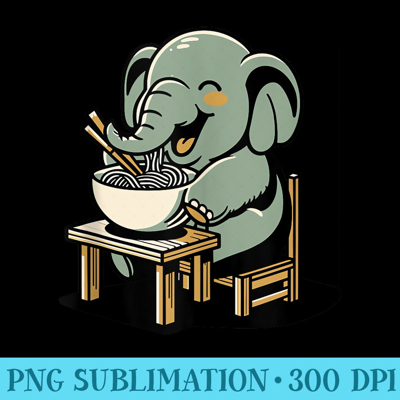 Elephant eat Ramen cute Elephant noodles foodie - Sublimation clipart PNG - Spice Up Your Sublimation Projects
