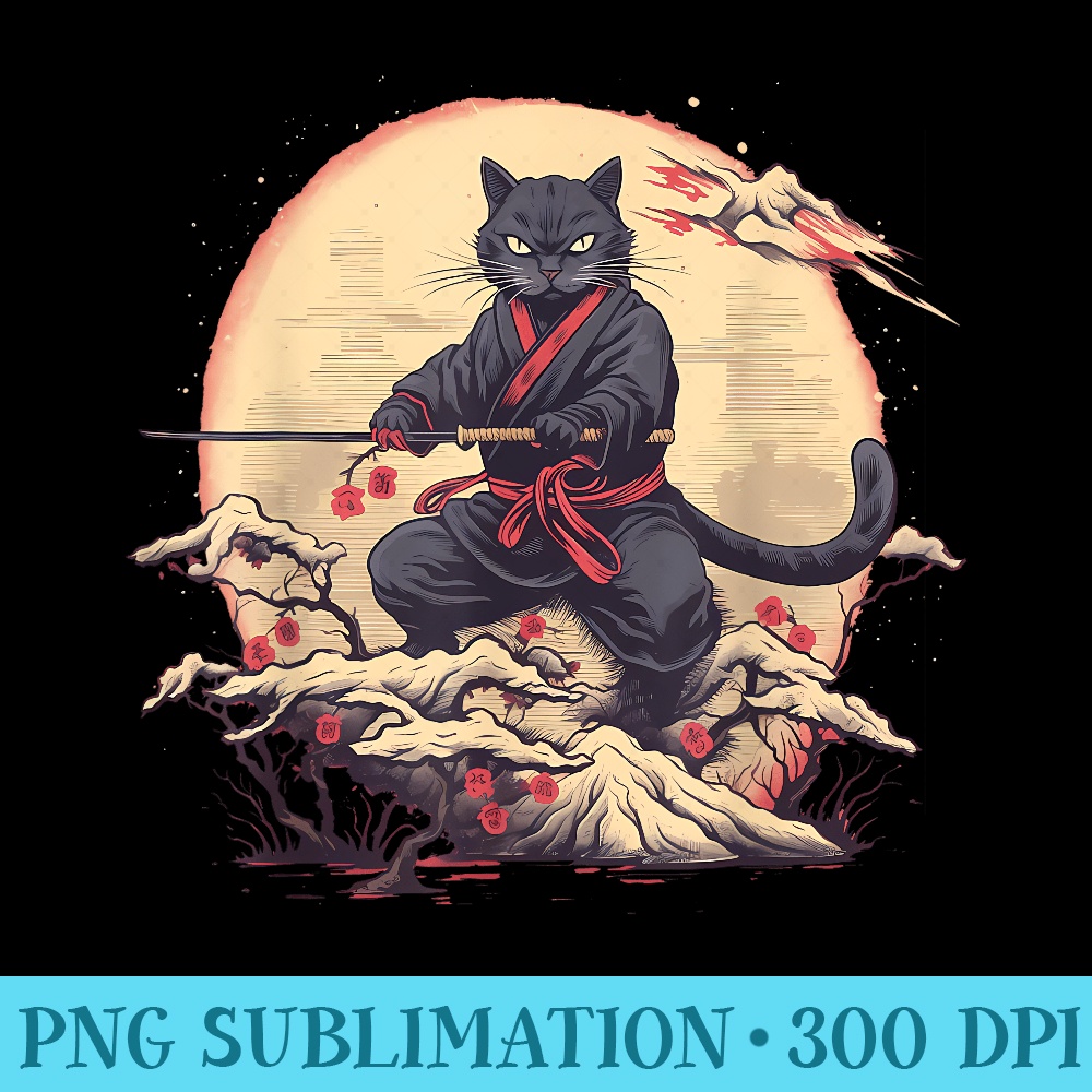 Japanese Art Cat Ninja Ukiyoe Anime Samurai Cat T - PNG Download High Quality - Revolutionize Your Designs