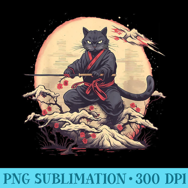 Japanese Art Cat Ninja Ukiyoe Anime Samurai Cat T - PNG Download High Quality - Revolutionize Your Designs