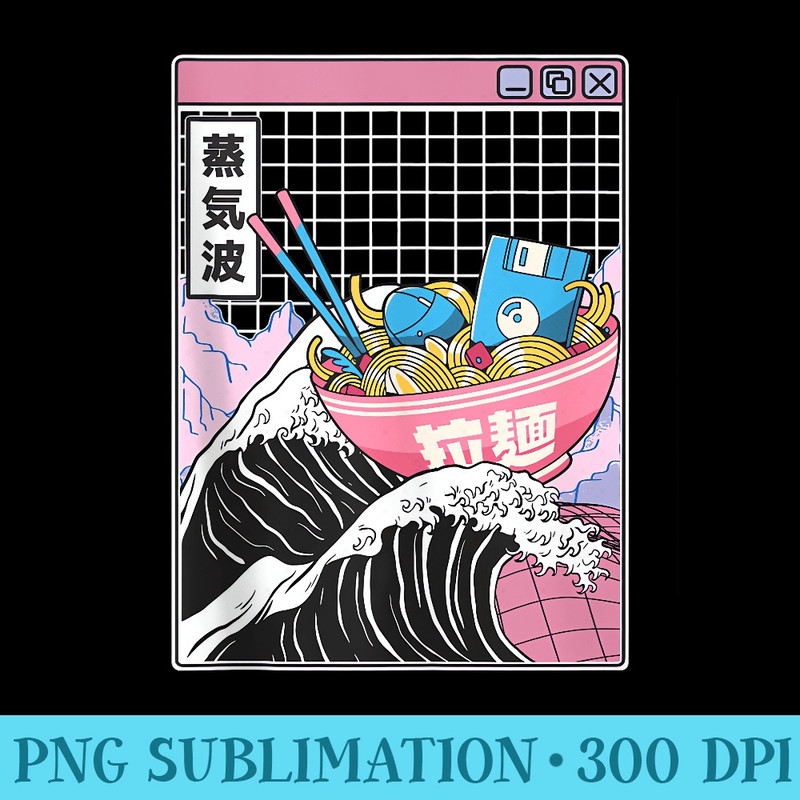 Digital Ramen Bowl Kanagawa Wave Digital Anime Vaporwave - PNG Graphics Download - Boost Your Success with this Inspirational PNG Download