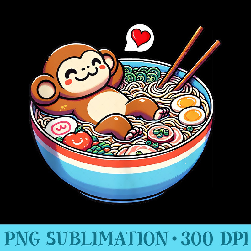 Monkey Japanese Ramen Funny Kawaii Noodles Bowl Girls - PNG Download Clipart - Spice Up Your Sublimation Projects