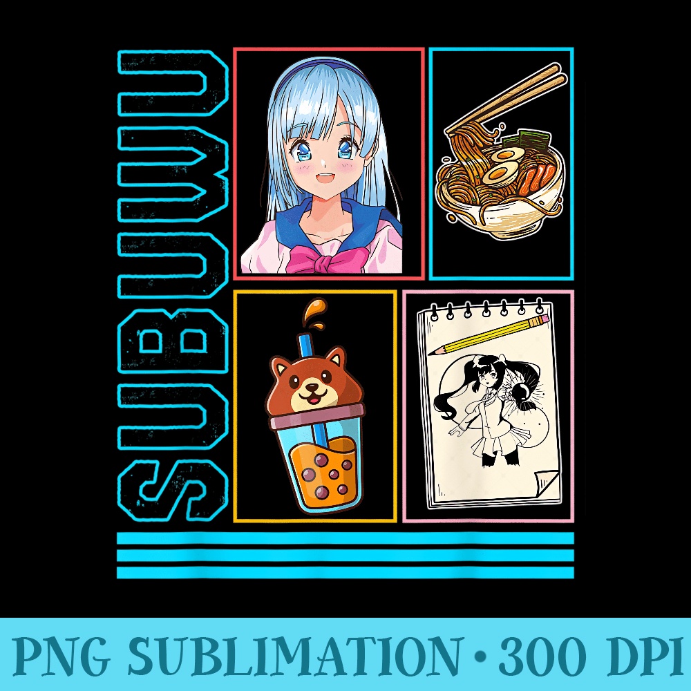 Subuwu, Anime Otaku Girl Japan Kawaii Ramen Noodles Boba Tea - PNG Graphics Download - High Resolution And Print-Ready Designs