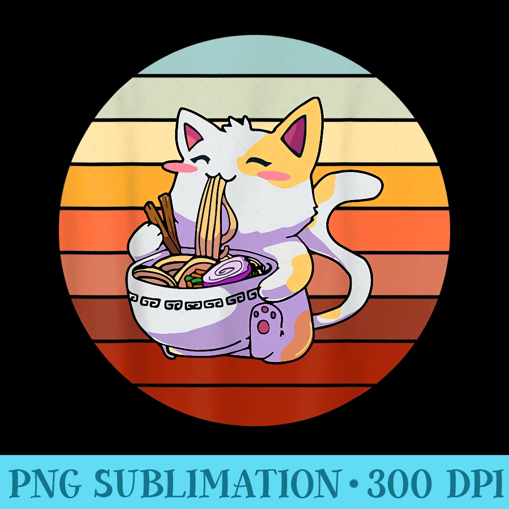 Ramen Noodle Cat Kitty Kitten Feline Men Girl n - Sublimation patterns PNG - Capture Imagination with Every Detail