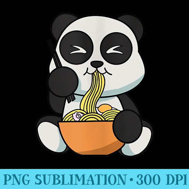 Panda Bear eats Ramen, Kawaii Style - PNG Download Illustration - Perfect for Creative Projects
