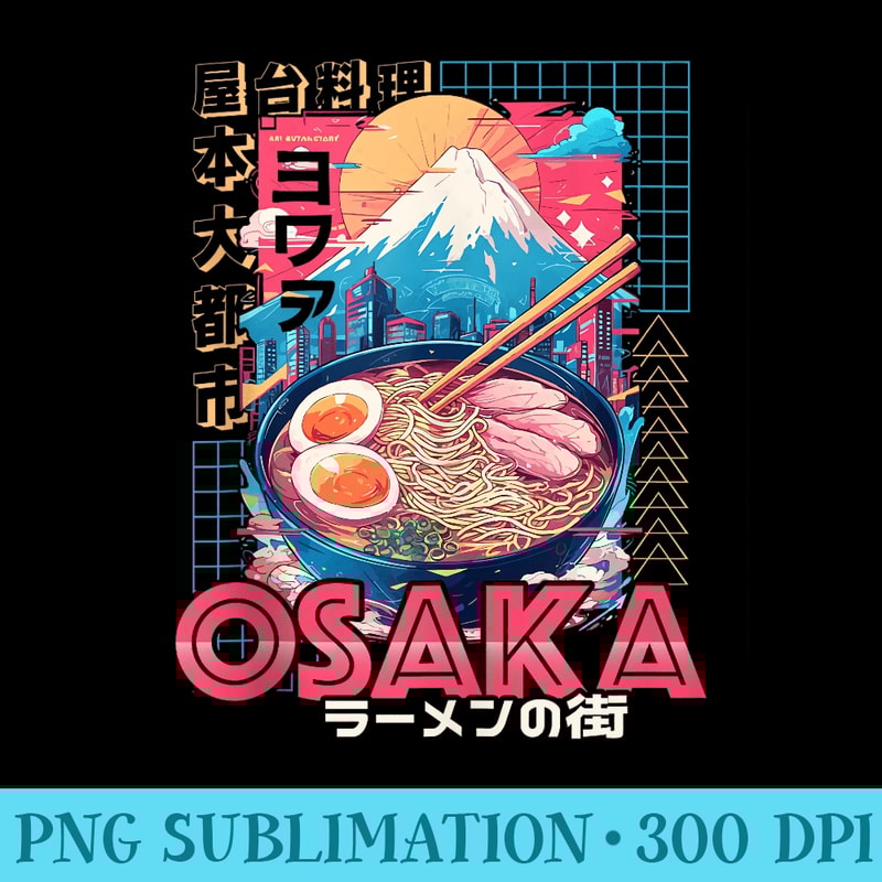 Osaka City 80s Synthwave Ramen Bowl of Japan - PNG Graphics Download - Create with Confidence
