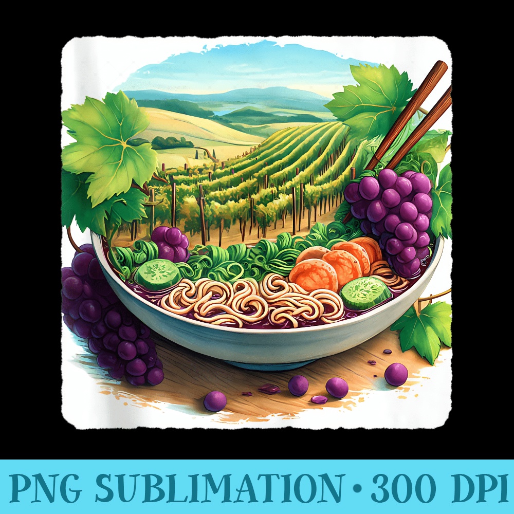 Ramen Bowl With Noodle Vineyard, Grapevine Toppings. Playful - Mug Sublimation PNG - Add a Festive Touch to Every Day
