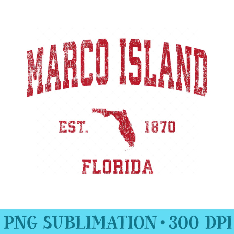 Marco Island Florida FL Vintage Sports Design Red Print - PNG Picture Gallery Download - Stunning Sublimation Graphics