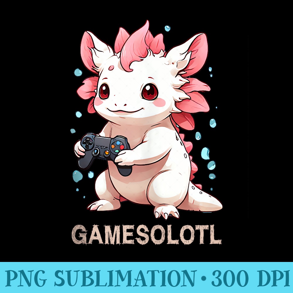 Cute Gaming Axolotl Gamesolotl Anime Kawaii Gamer Axolotl - Sublimation clipart PNG - Perfect for Sublimation Art