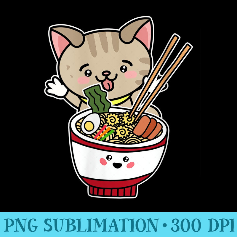 s Kawaii Japanese Anime Ramen Noodle Cat gift - Transparent Shirt Clip Art - Eco Friendly And Sustainable Digital Products