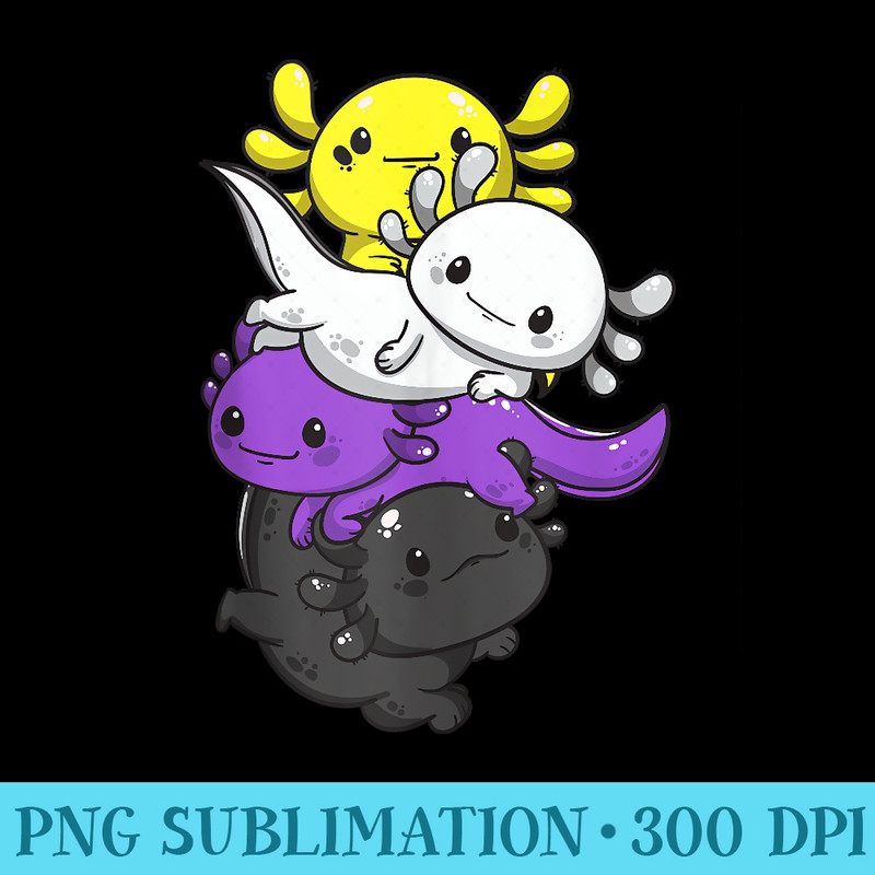 Nonbinary Pride Kawaii Axolotl Pile Non Binary Flag - PNG Download Artwork - High Resolution And Print-Ready Designs