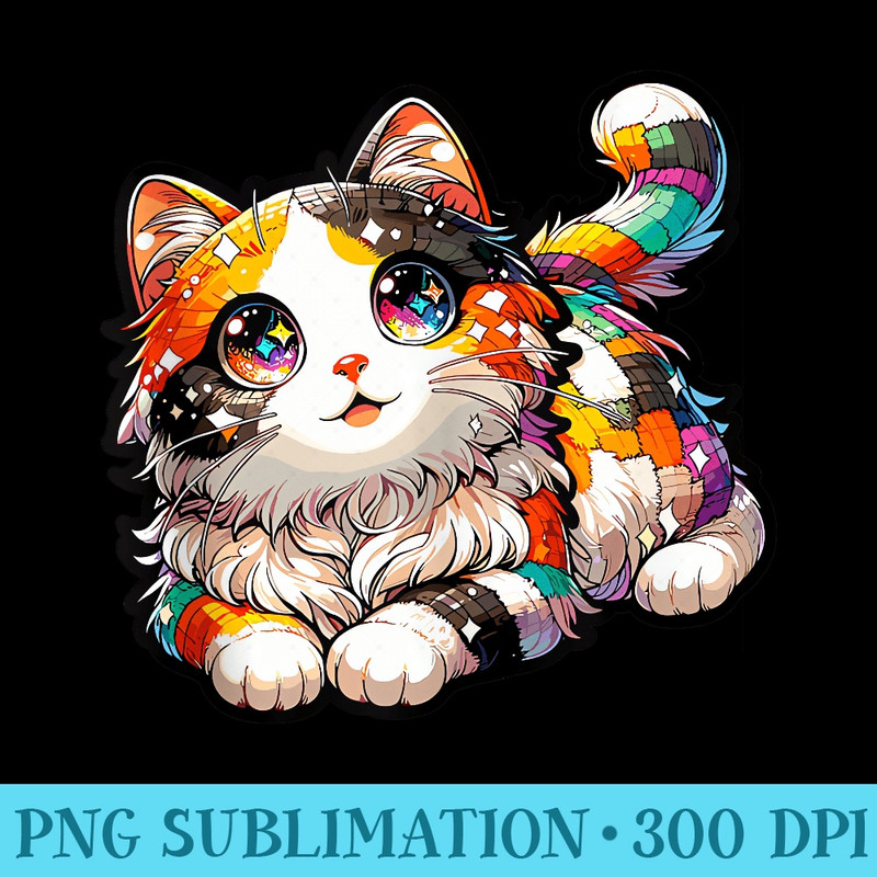 Cute Chibi Cat Kawaii Rainbow Cat - PNG Clipart Download - Enhance Your Apparel with Stunning Detail